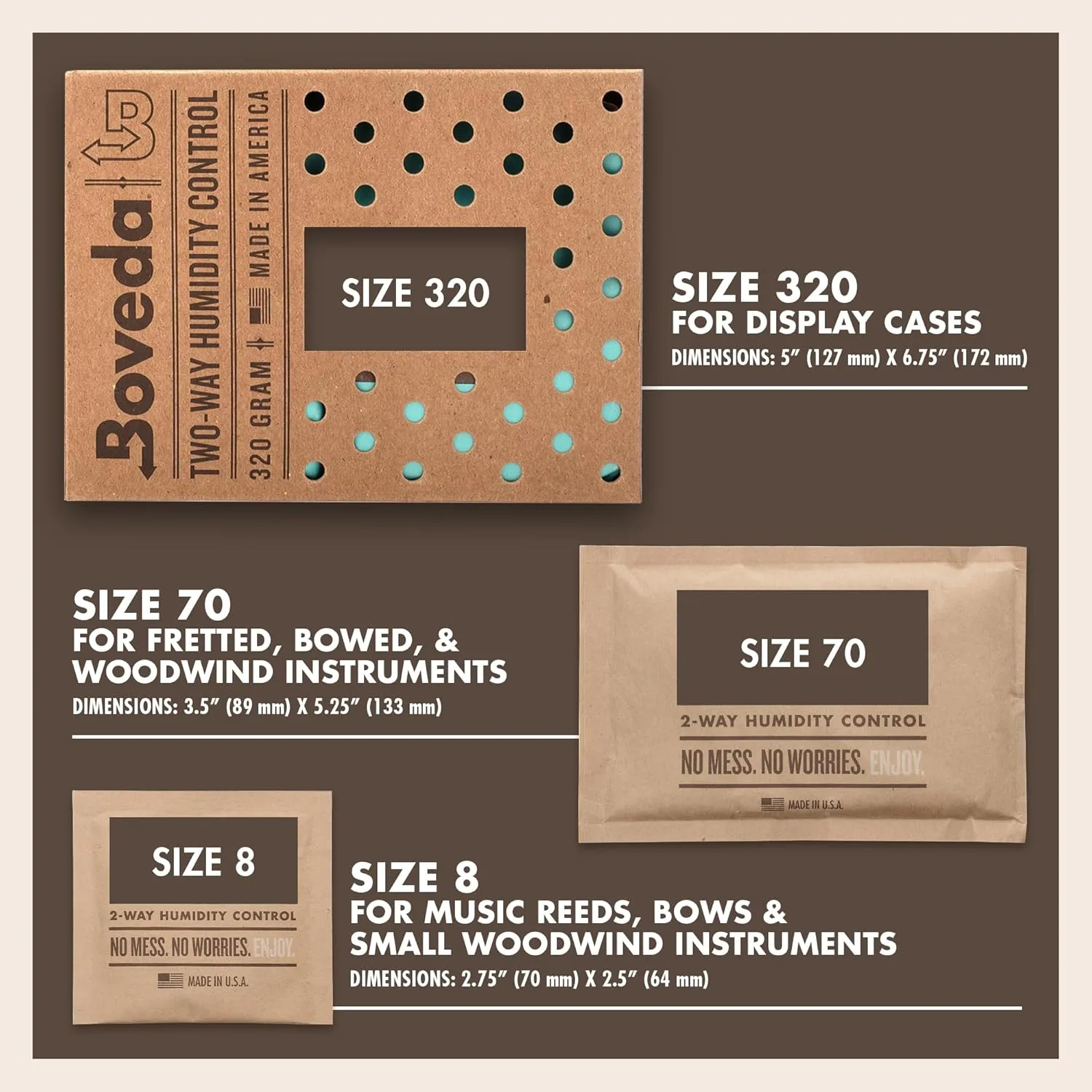 Boveda 49% Two-Way Humidity Control Packs for Music Instruments – 4 Pack – Standard Size – Prevents Warping & Cracking for Wooden Instruments– Humidifier Packs for Instrument Cases – Resealable Bag