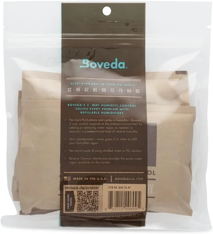 Boveda 49% Two-Way Humidity Control Packs for Music Instruments – 4 Pack – Standard Size – Prevents Warping & Cracking for Wooden Instruments– Humidifier Packs for Instrument Cases – Resealable Bag