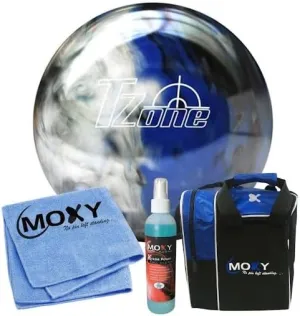 Bowlerstore Products Brunswick T-Zone Indigo Swirl Bowling Ball | Moxy Strike Royal Bowling Bag | Moxy Blue Micro Fiber Towel | Moxy Xtreme Power Cleaner Package