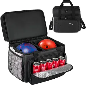 Bowling Bag for 2 Balls With Ball Holder, Fits Single Pair of Shoes Up to Size 16 for Men