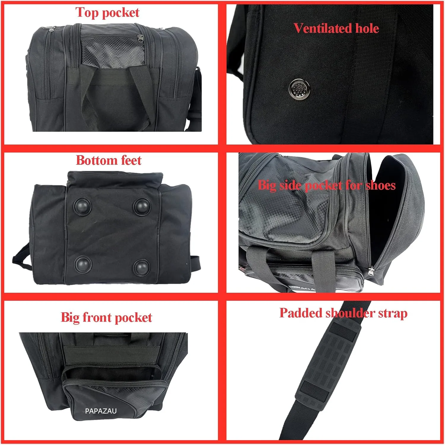 Bowling Bag for Single Ball - Single Ball Tote Bag with Padded Ball Holder - Fits a Single Pair of Bowling Shoes Up to Mens Size 14