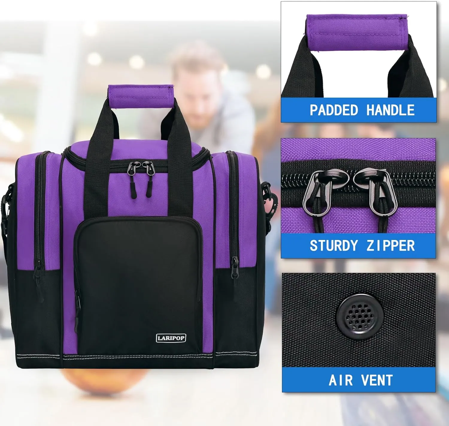 Bowling Ball Bag for Single Ball, 2022 Bowling Ball Tote Bowling bag with Padded Holder - Fits Shoes up to Mens Size 14 and Bowling Accessories