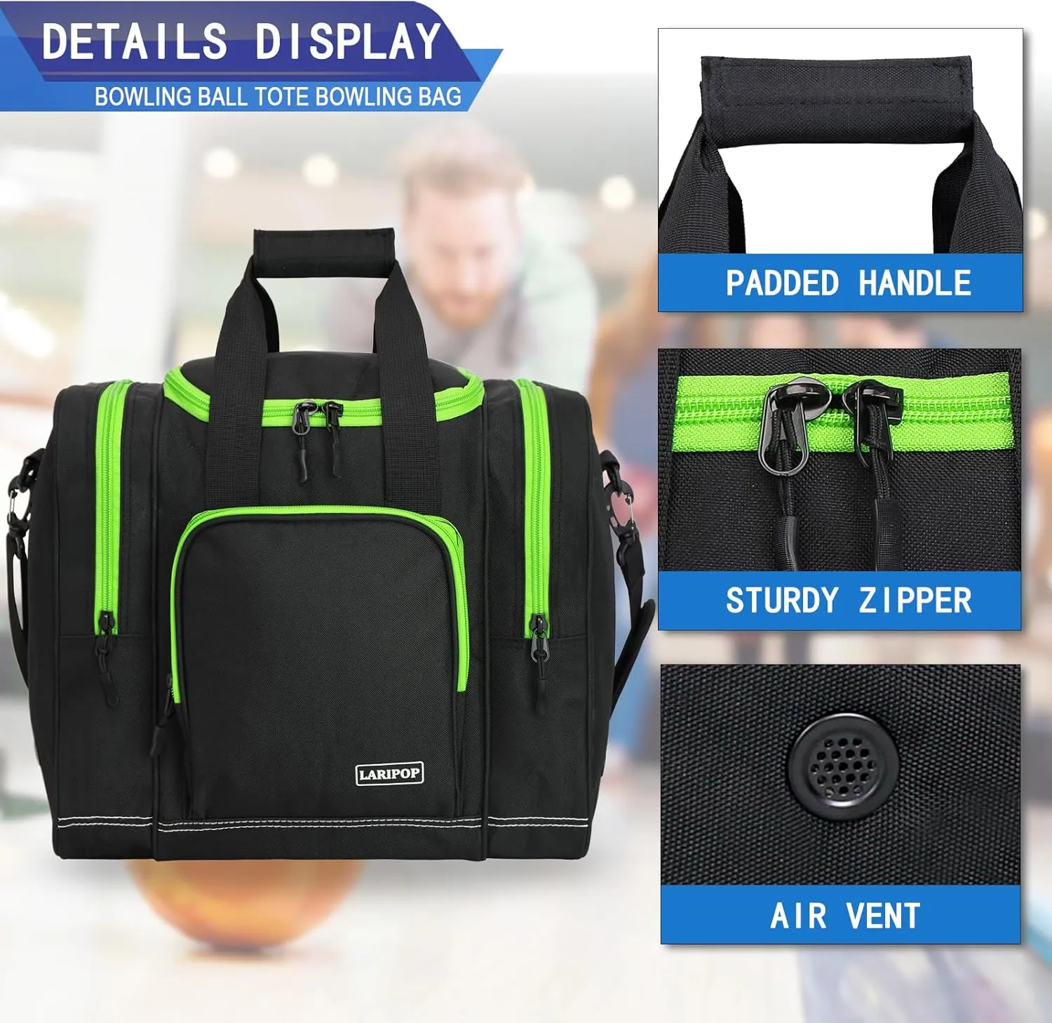 Bowling Ball Bag for Single Ball, 2022 Bowling Ball Tote Bowling bag with Padded Holder - Fits Shoes up to Mens Size 14 and Bowling Accessories