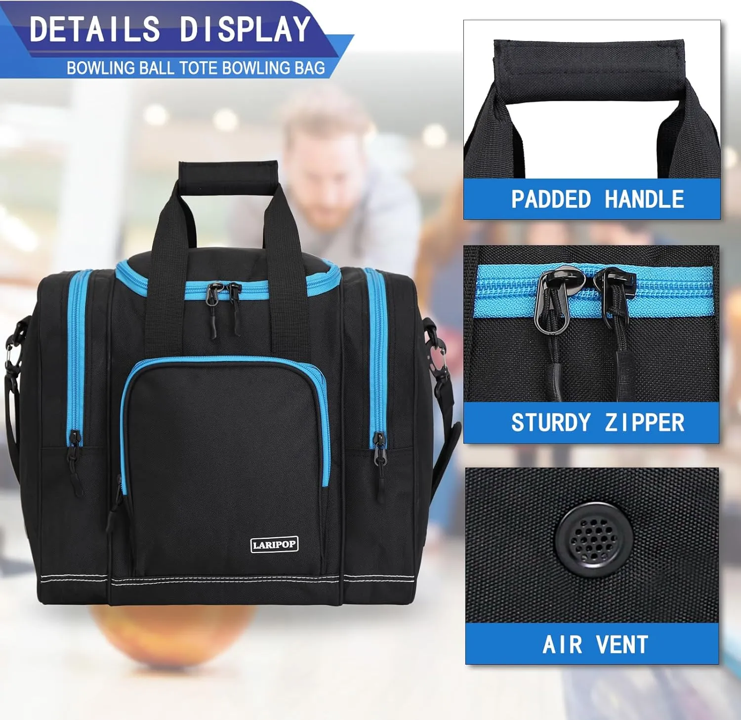 Bowling Ball Bag for Single Ball, 2022 Bowling Ball Tote Bowling bag with Padded Holder - Fits Shoes up to Mens Size 14 and Bowling Accessories