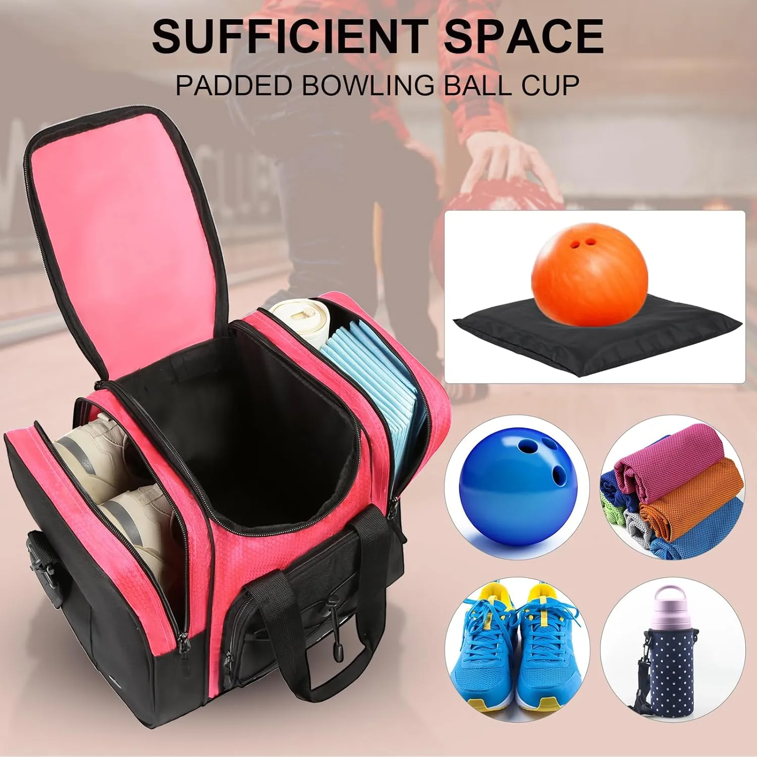 Bowling Ball Bag - Single Ball Tote with Padded Holder, Shoe Compartment and Strap