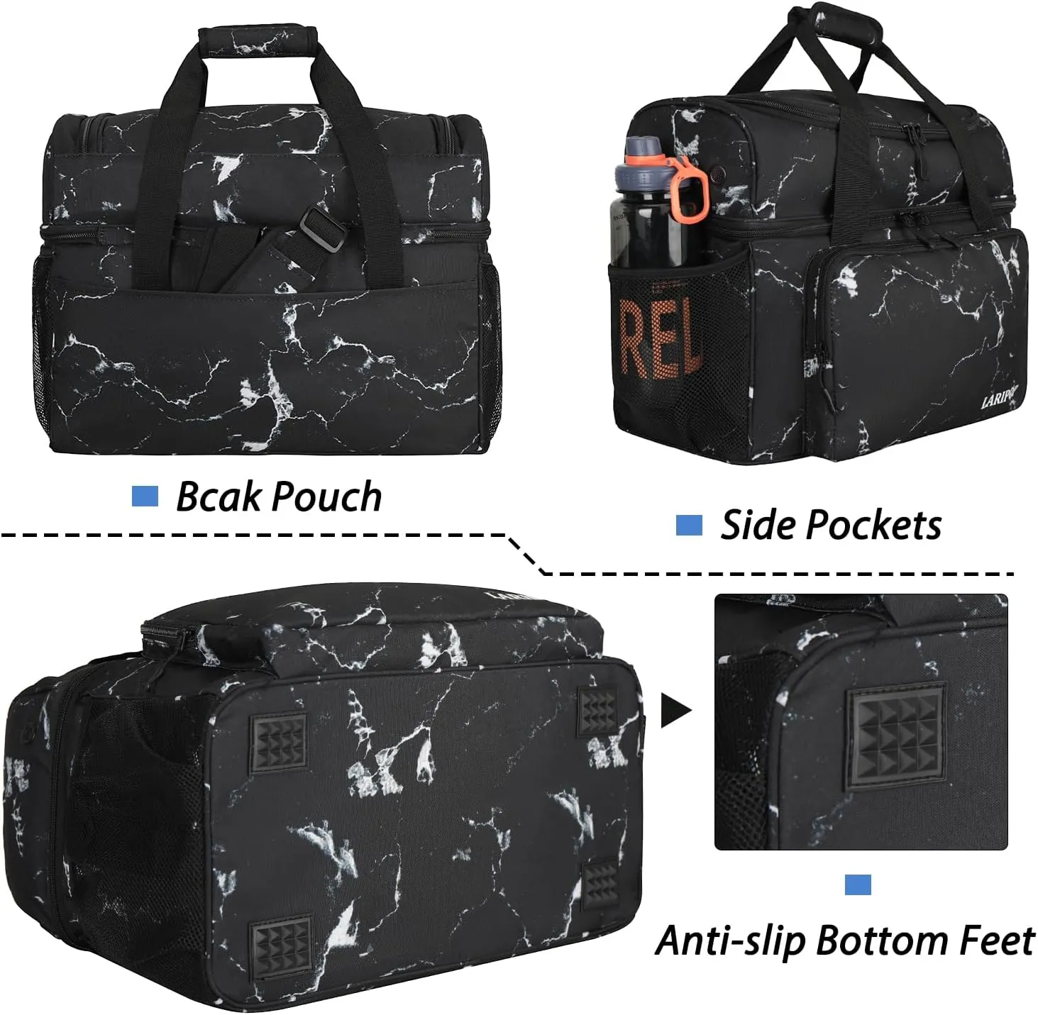Bowling Ball Bag with Double Ball Holder - Fits Bowling Shoes Up to Mens Size 16