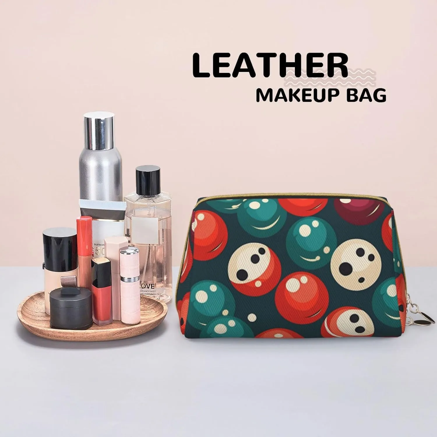 Bowling Ball Printed Small Makeup Bag,Travel Cosmetic Bag Purse with Zipper,Water-resistant Makeup Organizer Bag for Women