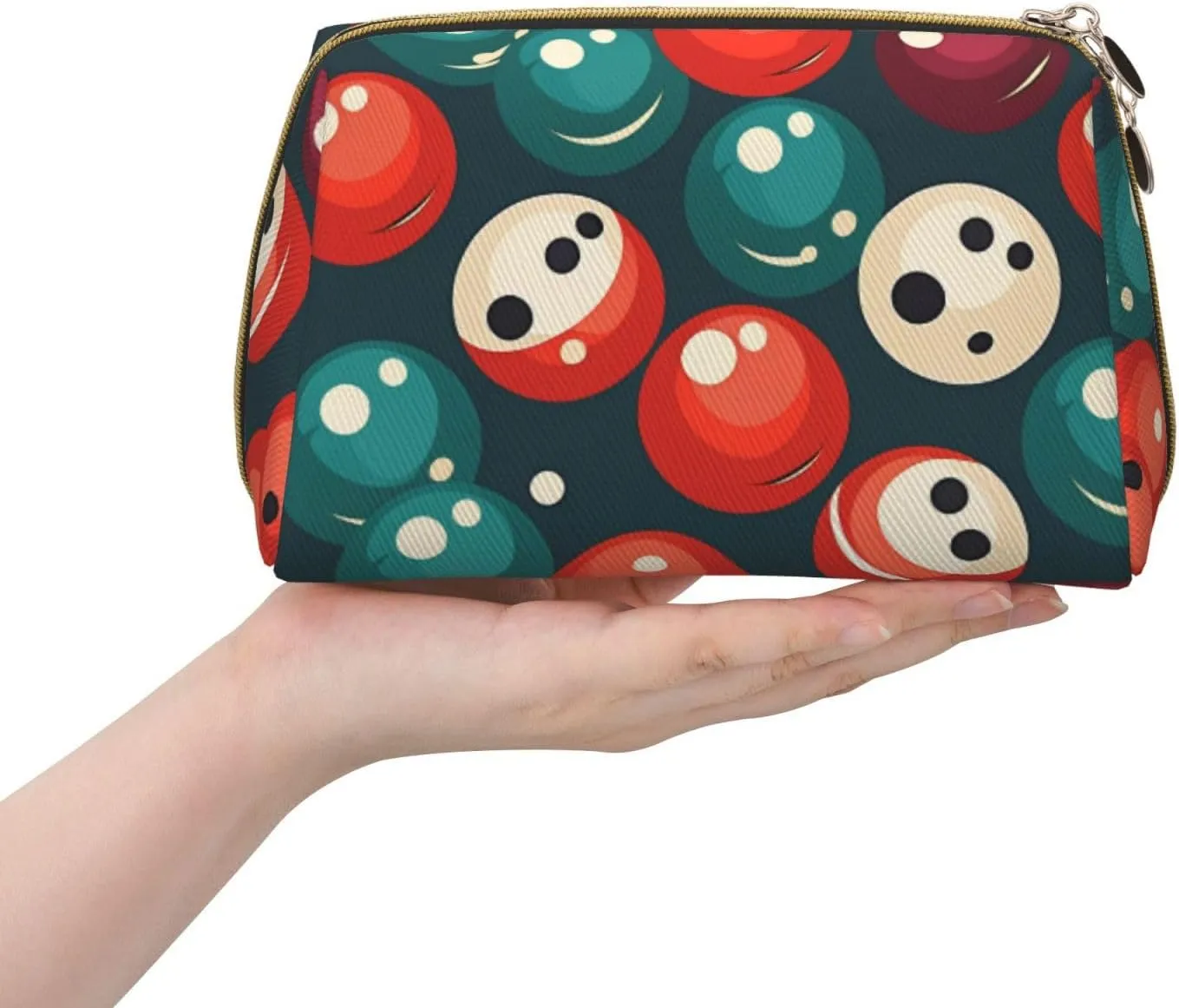 Bowling Ball Printed Small Makeup Bag,Travel Cosmetic Bag Purse with Zipper,Water-resistant Makeup Organizer Bag for Women