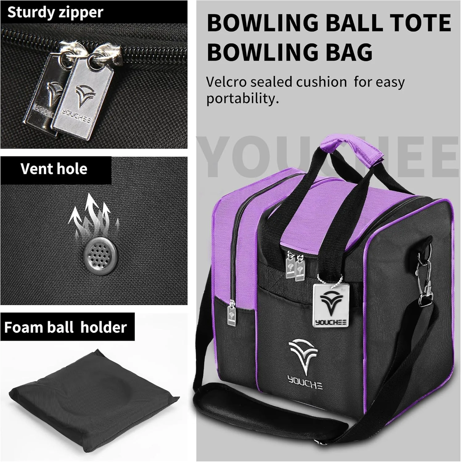Bowling Ball Tote Bag with Padded Holder, Holds One Bowling Ball and Shoes Up to Mens Size 13, Multifunction Accessory Pockets