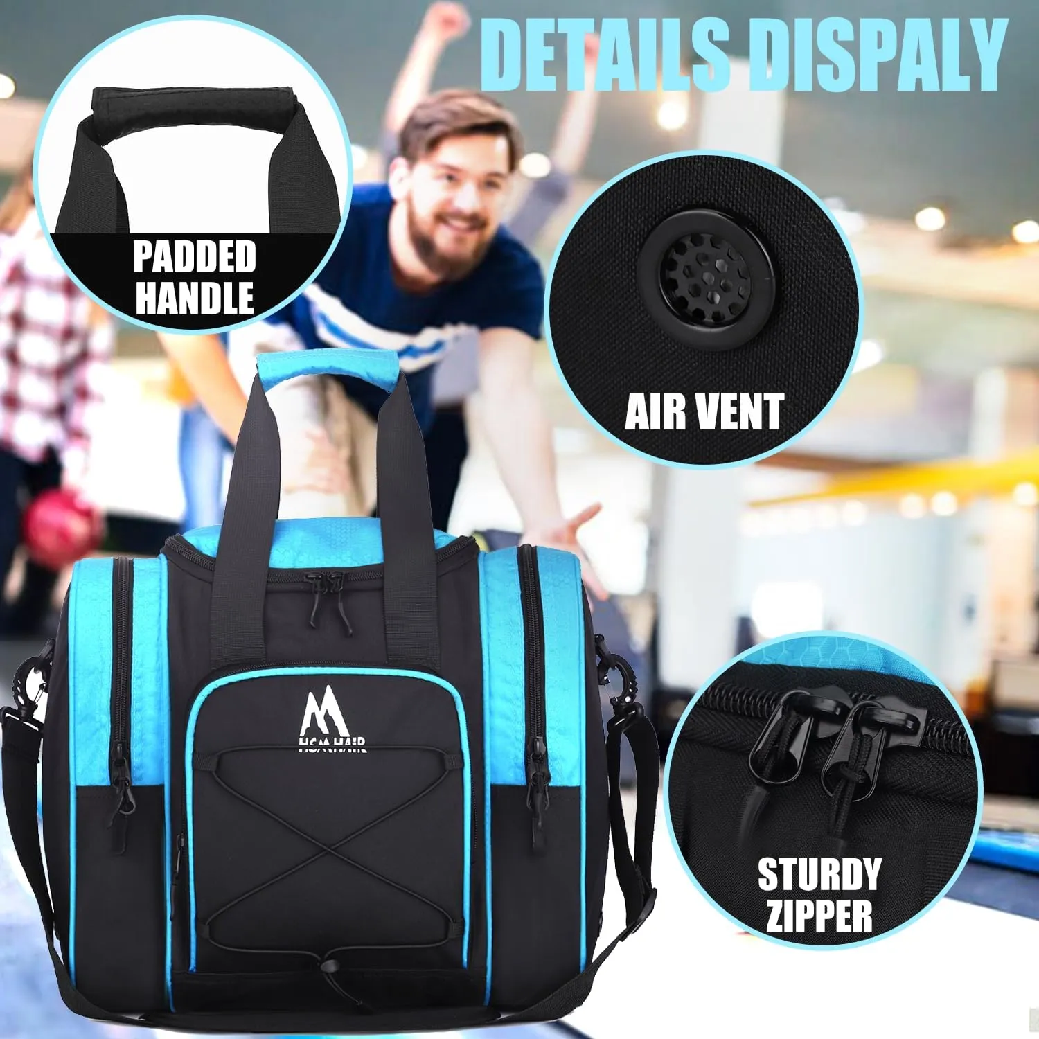 Bowling Ball Tote - Single Ball Bag with Padded Holder - Fits Shoes Up to Mens Size 14