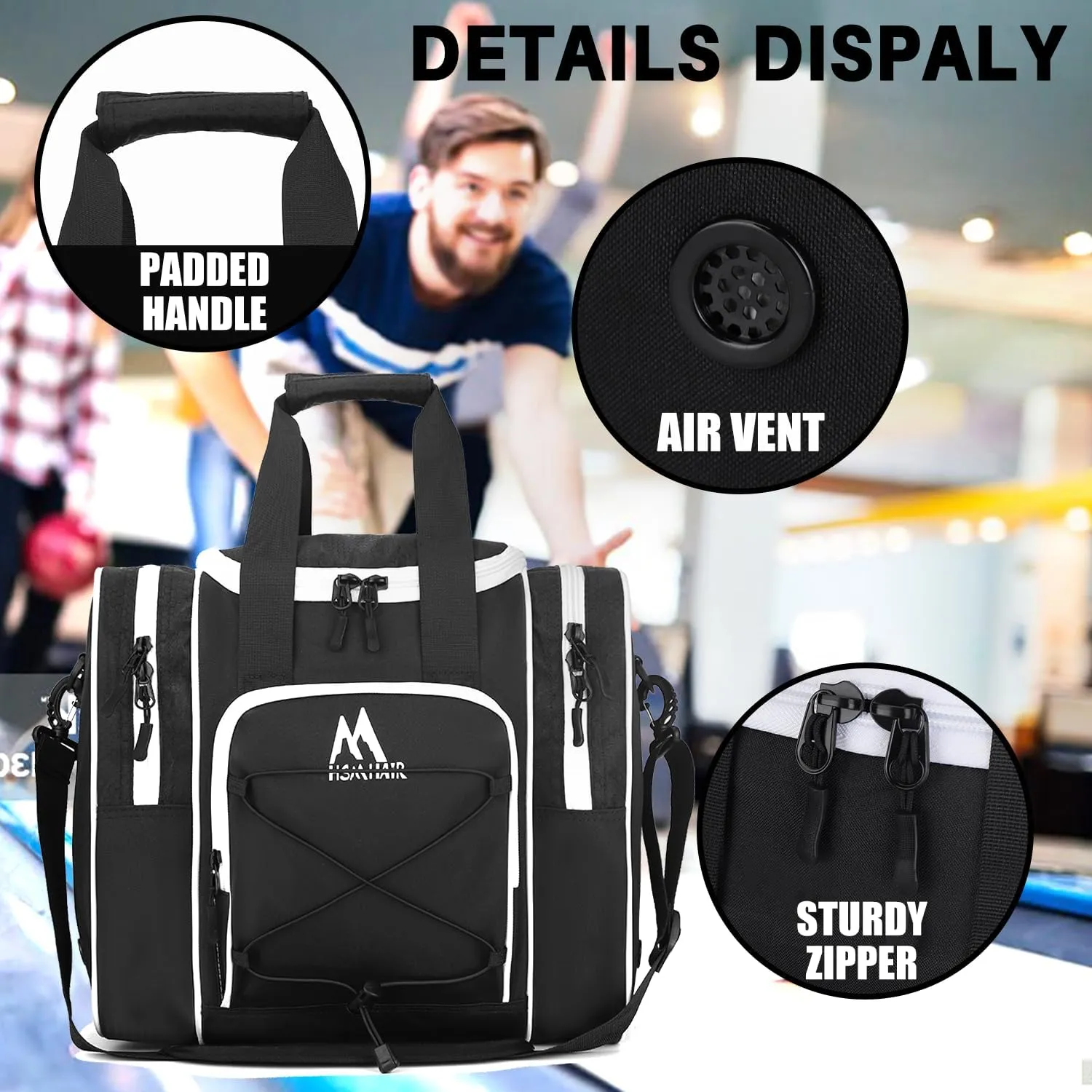 Bowling Ball Tote - Single Ball Bag with Padded Holder - Fits Shoes Up to Mens Size 14