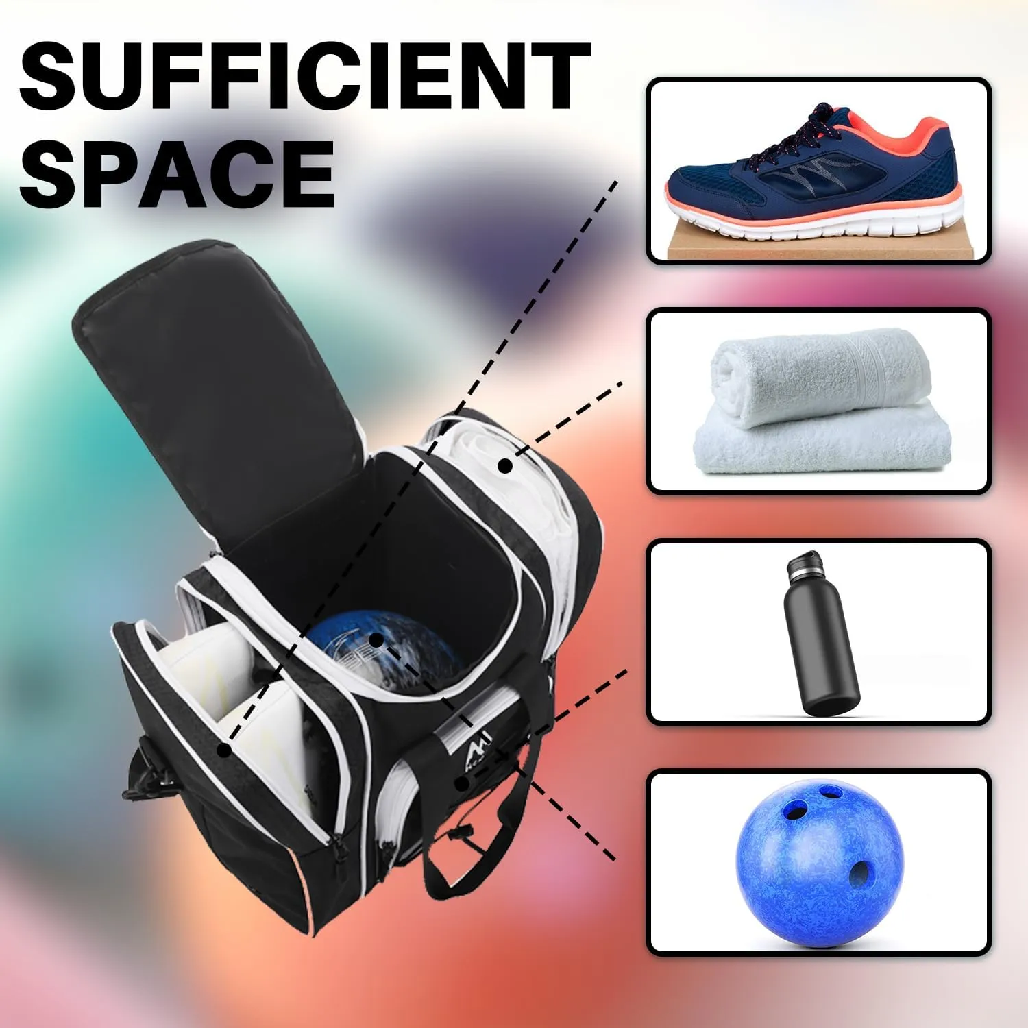 Bowling Ball Tote - Single Ball Bag with Padded Holder - Fits Shoes Up to Mens Size 14