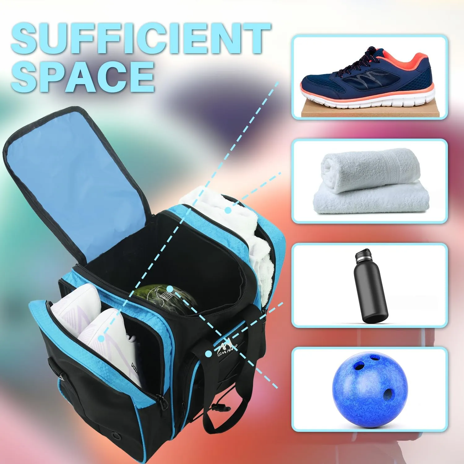 Bowling Ball Tote - Single Ball Bag with Padded Holder - Fits Shoes Up to Mens Size 14