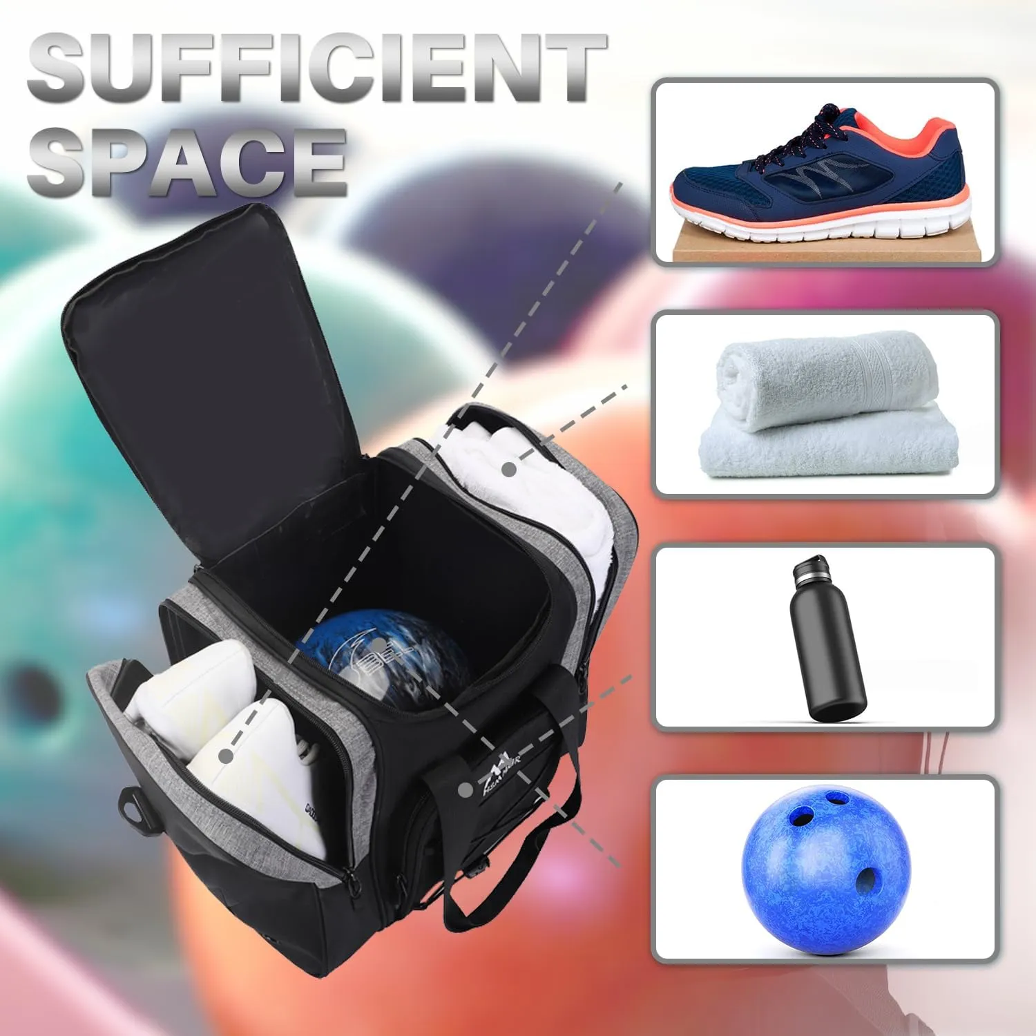 Bowling Ball Tote - Single Ball Bag with Padded Holder - Fits Shoes Up to Mens Size 14