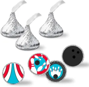 Bowling Themed Birthday Party Kiss Sticker Labels, 300 Party Circle Sticker Sized 0.75” for Chocolate Drop Kisses by AmandaCreation, Great for Party Favors, Envelope Seals & Goodie Bags