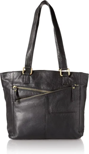 Bueno of California womens Gal Antique Leather Tote Carriers Bag Briefcase Handbag, Black, Large US