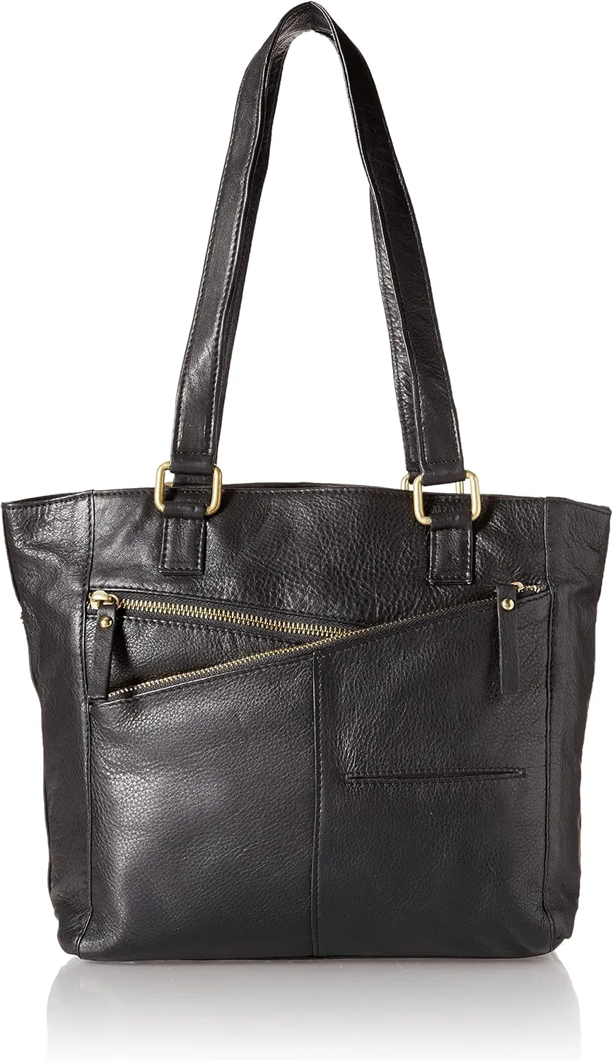 Bueno of California womens Gal Antique Leather Tote Carriers Bag Briefcase Handbag, Black, Large US
