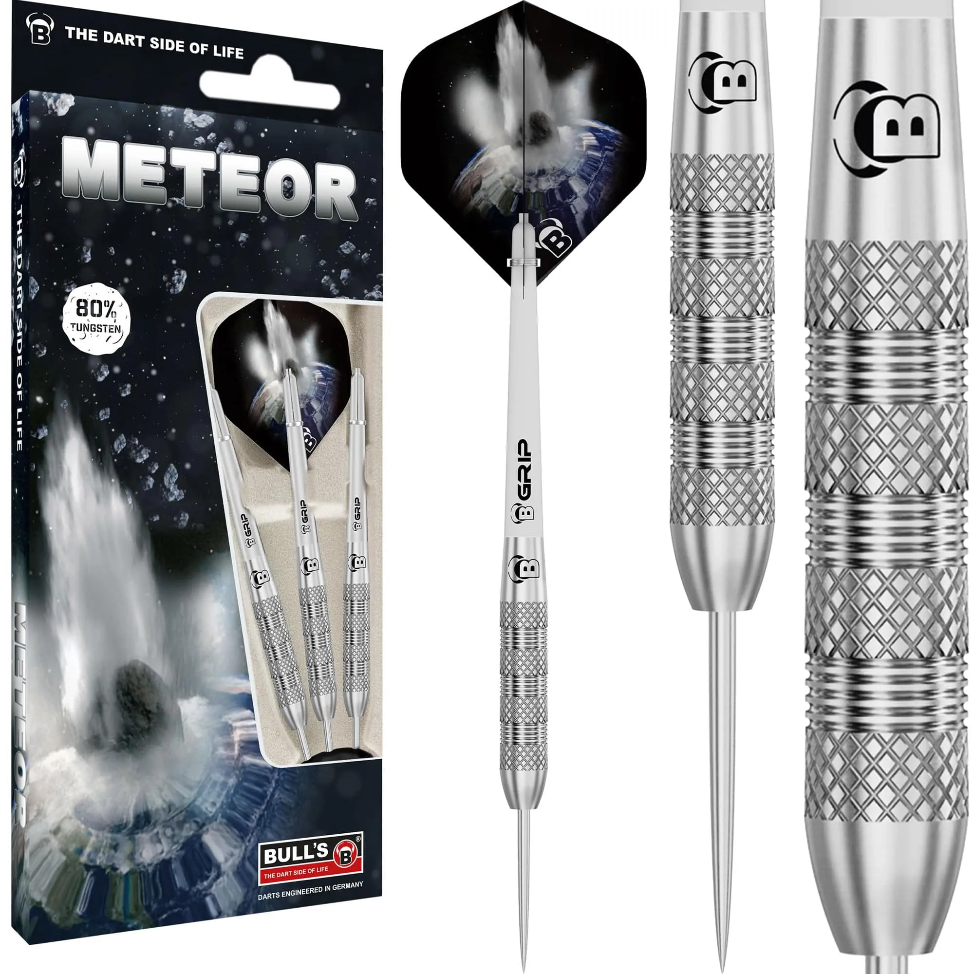 BULL'S Meteor Darts - Steel Tip - 80% Tungsten - MT2 - Quad Knurl