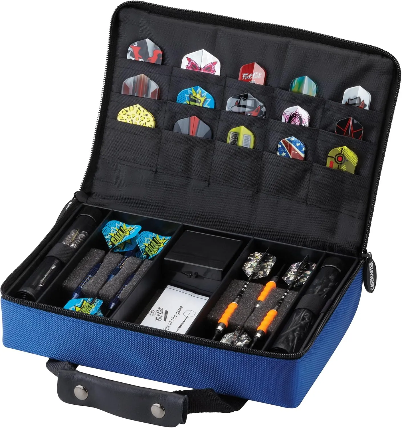 by GLD Products Classic Nylon Dart Carrying Case for Steel and Soft Tip Darts, Holds 12 Darts Numerous Other Accessories via Generous Storage Pockets, Tubes and Boxes, Blue, 1