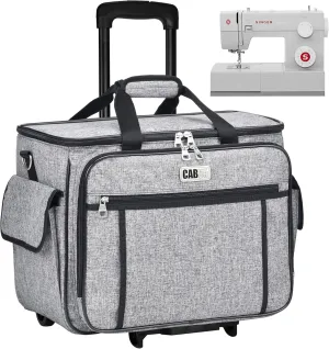 CAB55 Rolling Sewing Machine Case, Detachable Rolling Sewing Machine Carrying Case on Wheels, Trolley Tote Bag with Removable Bottom Wooden Board for Most Standard Sewing Machine and Accessories