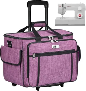 CAB55 Rolling Sewing Machine Case, Detachable Rolling Sewing Machine Carrying Case on Wheels, Trolley Tote Bag with Removable Bottom Wooden Board for Most Standard Sewing Machine and Accessories