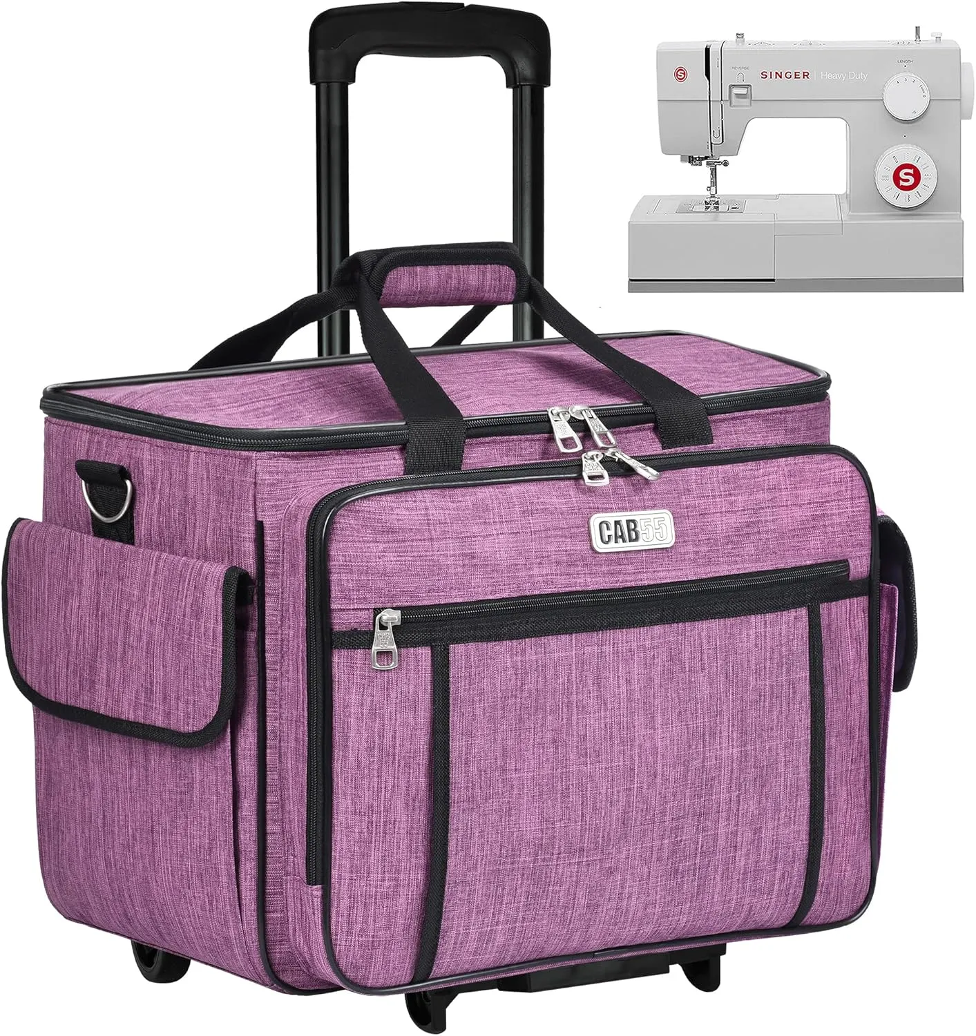 CAB55 Rolling Sewing Machine Case, Detachable Rolling Sewing Machine Carrying Case on Wheels, Trolley Tote Bag with Removable Bottom Wooden Board for Most Standard Sewing Machine and Accessories