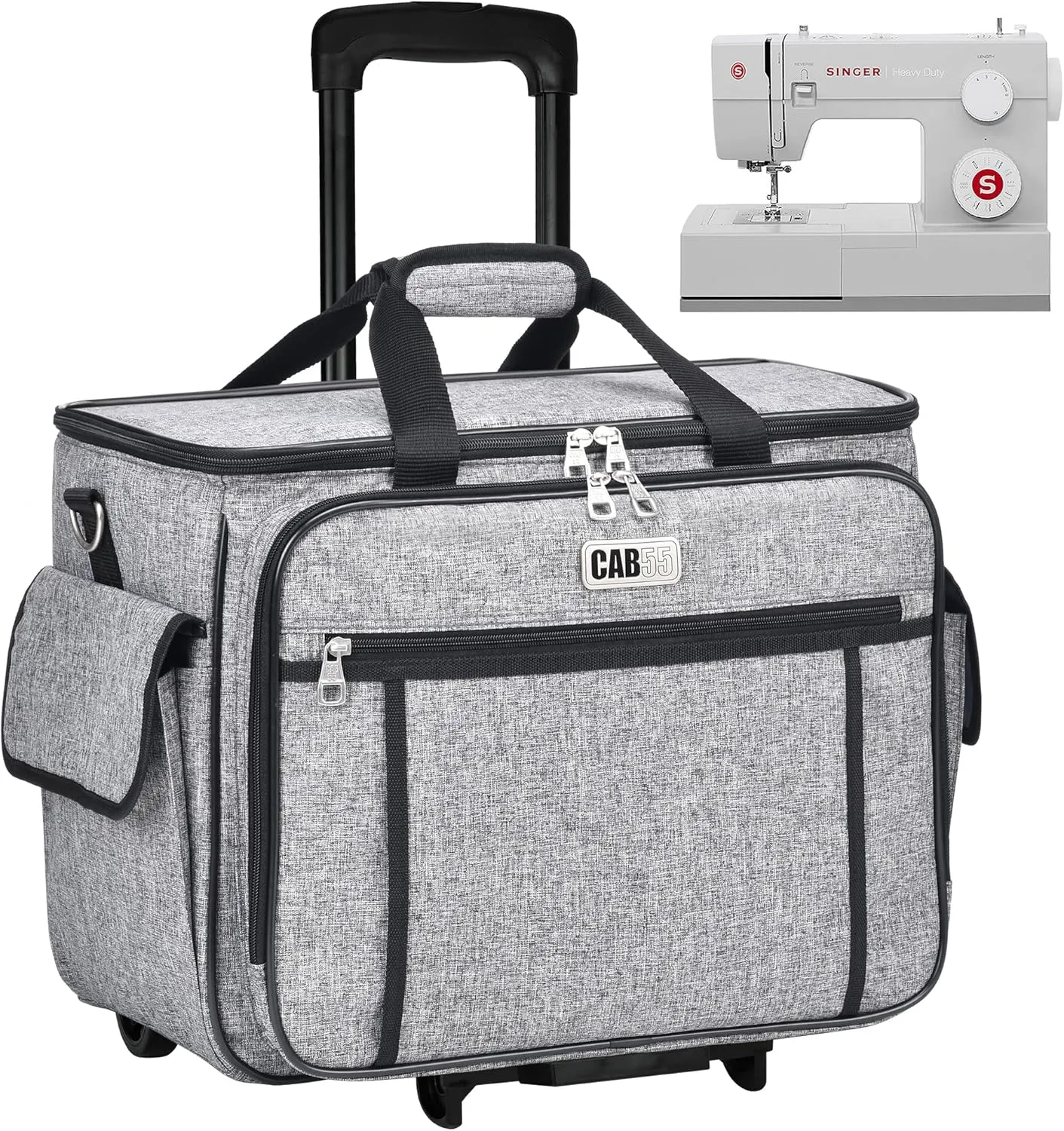 CAB55 Rolling Sewing Machine Case, Detachable Rolling Sewing Machine Carrying Case on Wheels, Trolley Tote Bag with Removable Bottom Wooden Board for Most Standard Sewing Machine and Accessories