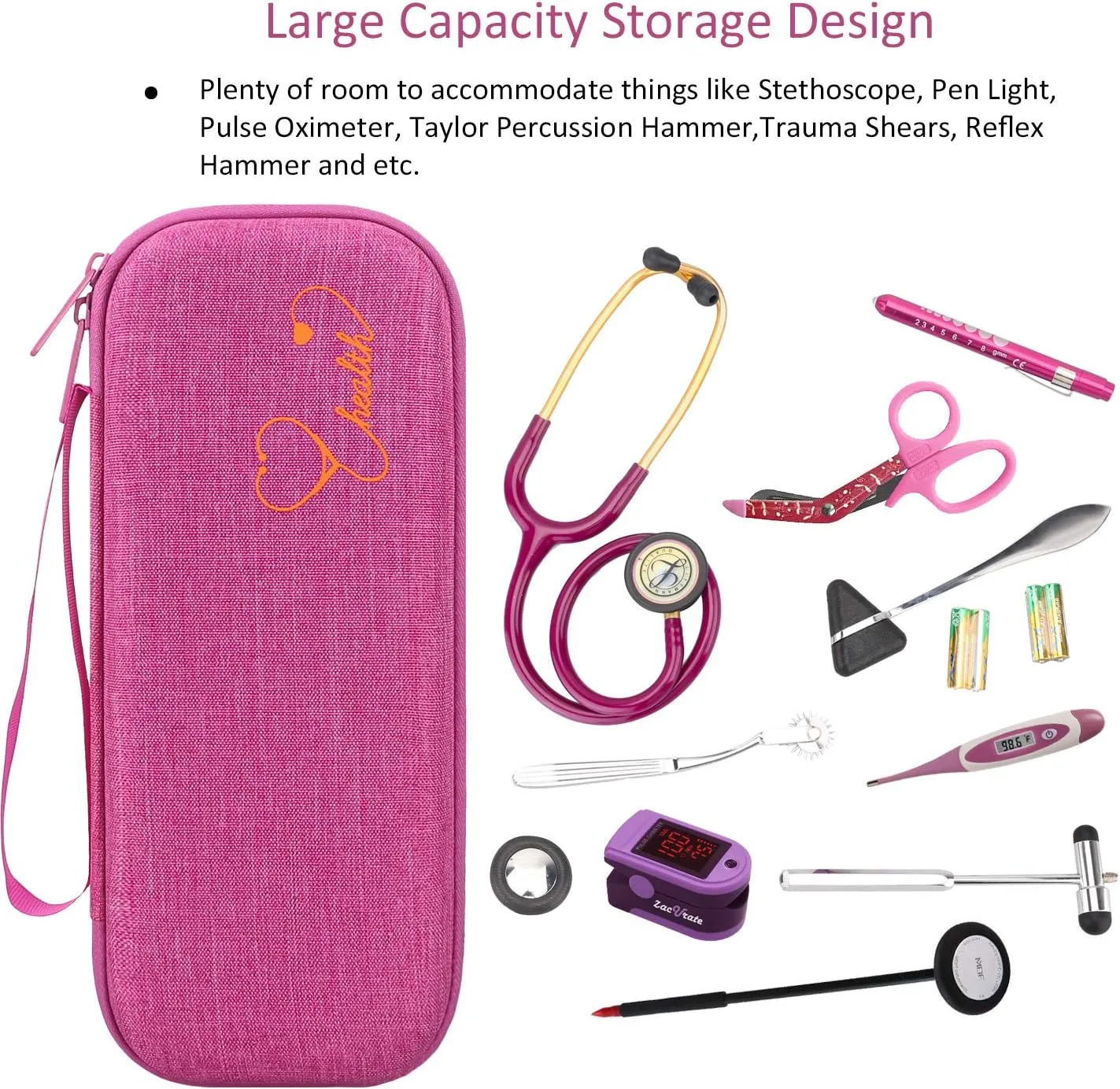 Canboc Hard Stethoscope Case Compatible with 3M Littmann Classic III, Lightweight II S.E, Cardiology IV, MDF Acoustica Stethoscope, Mesh Bag fit Medical Scissors, Penlight, Oral Thermometer, Raspberry
