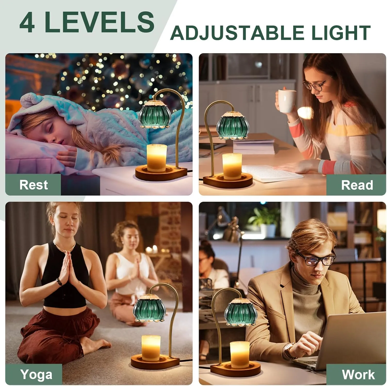 Candle Warmer Lamp with Timer, Dimmable Electric Candle Warmer Melter, Small & Large Jar Fragrance Candle Holders for Home Decoration Gift for Women, Golden-Green