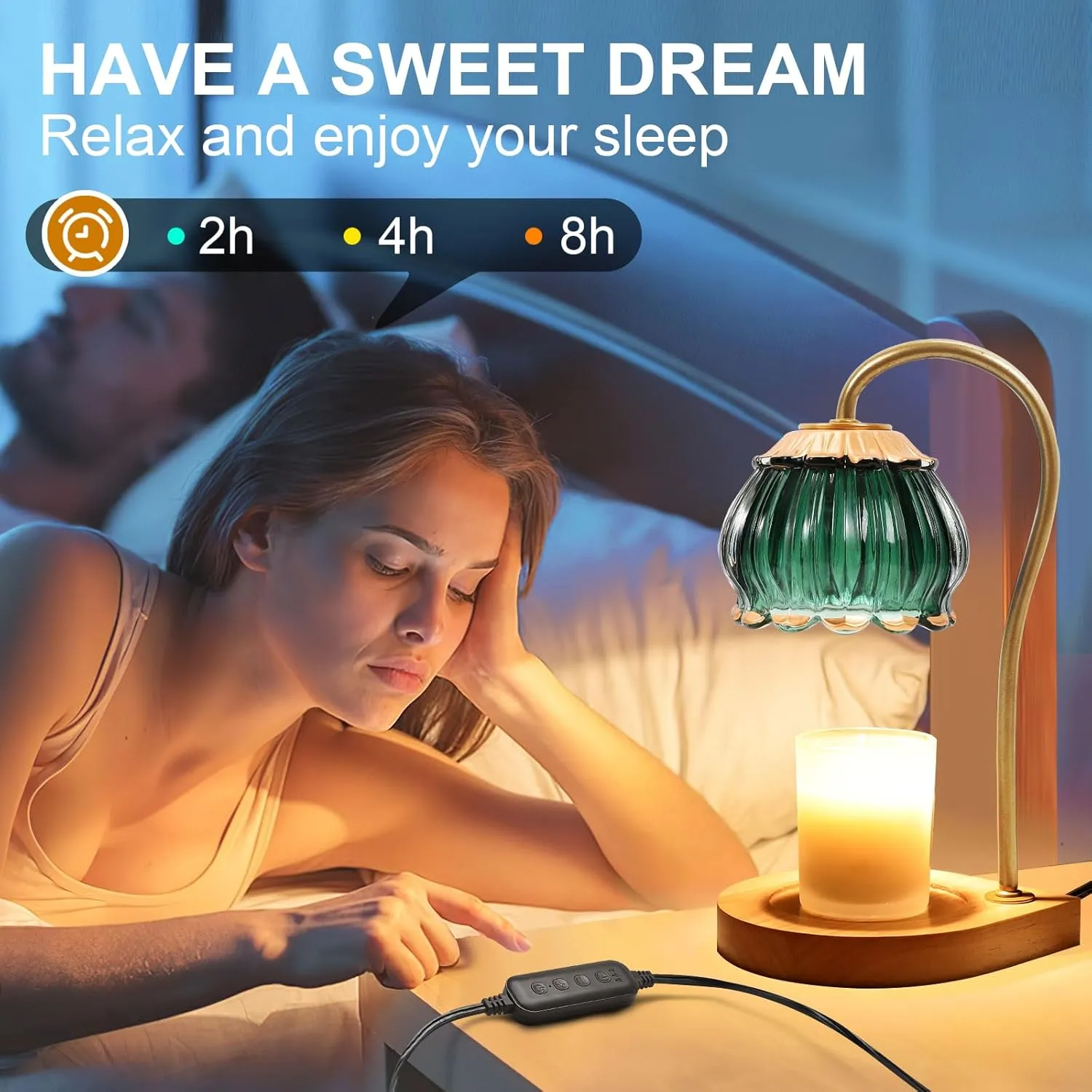 Candle Warmer Lamp with Timer, Dimmable Electric Candle Warmer Melter, Small & Large Jar Fragrance Candle Holders for Home Decoration Gift for Women, Golden-Green