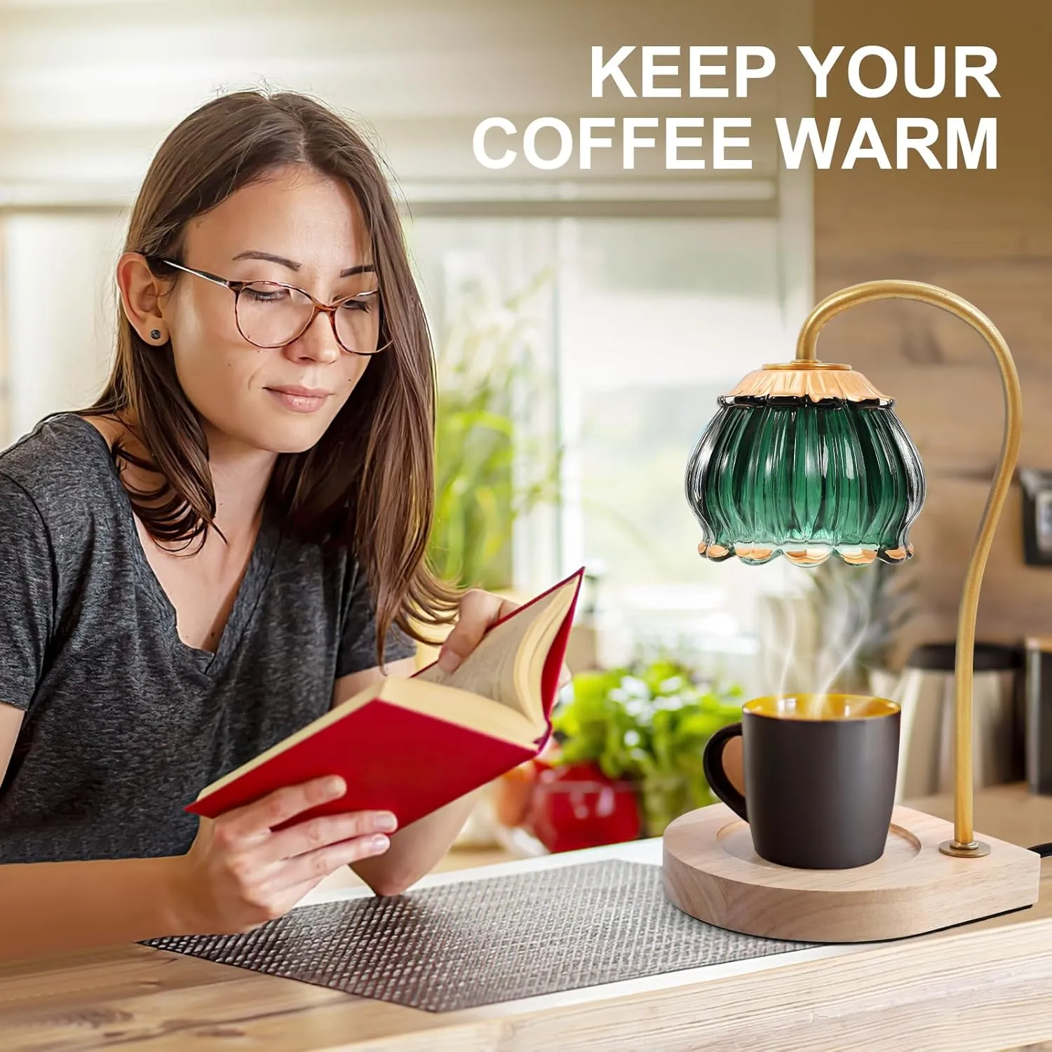 Candle Warmer Lamp with Timer, Dimmable Electric Candle Warmer Melter, Small & Large Jar Fragrance Candle Holders for Home Decoration Gift for Women, Golden-Green