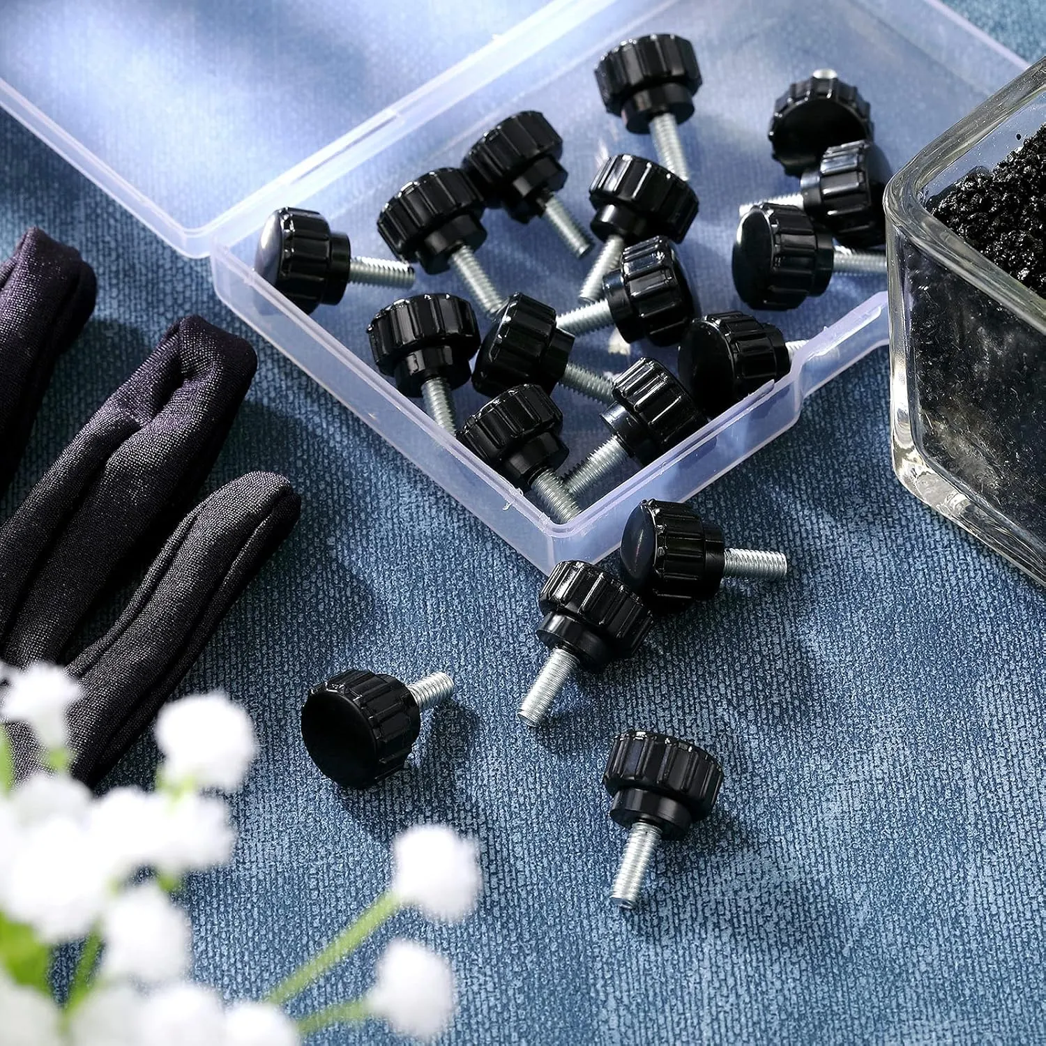 Carbon Steel Threaded Knurled Thumbscrew Screw on Knobs Grips Black Round Clamping Screw, Black (200, 4mm x 10 mm)