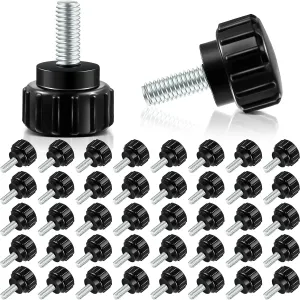 Carbon Steel Threaded Knurled Thumbscrew Screw on Knobs Grips Black Round Clamping Screw, Black (200, 4mm x 10 mm)