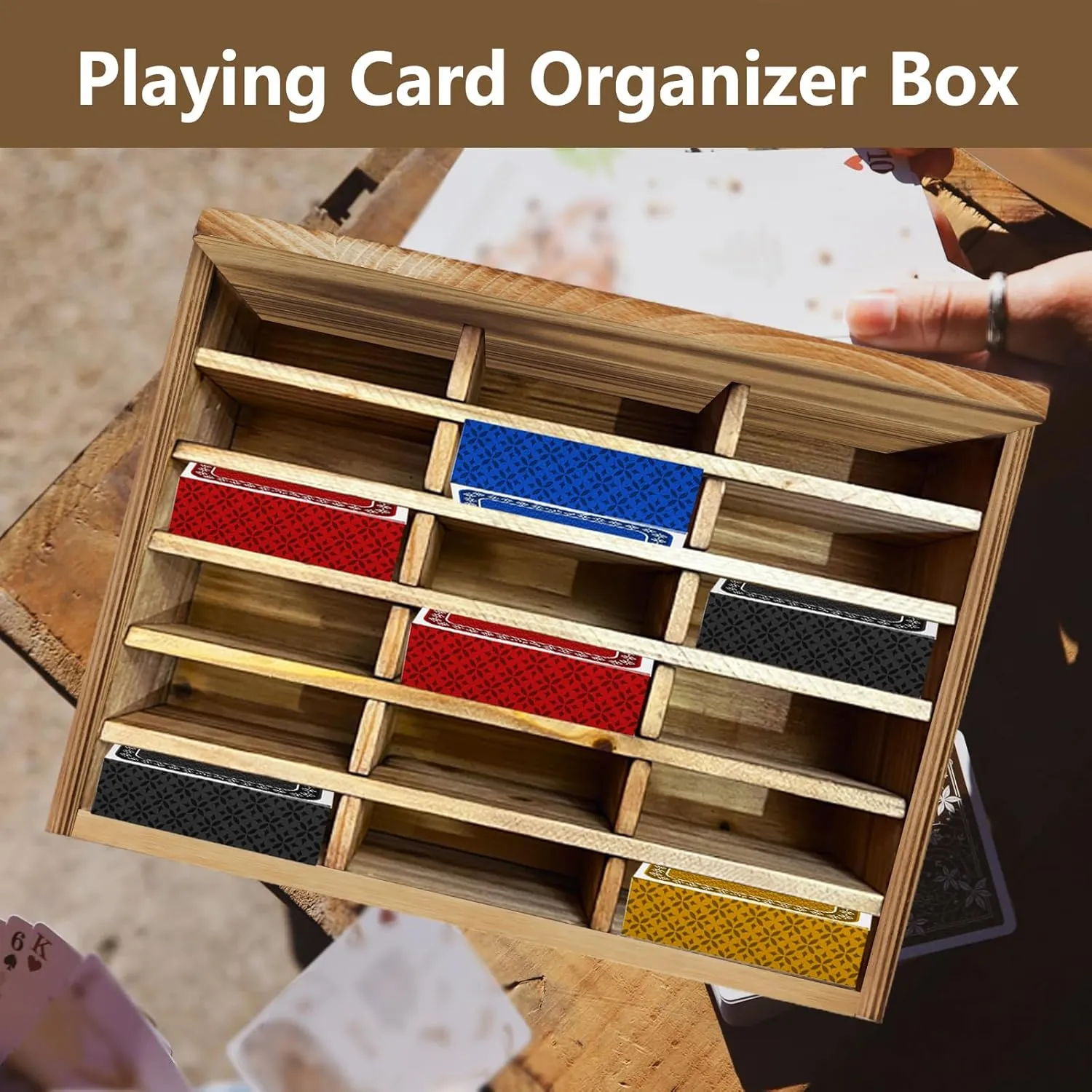 Card Display Shelf - Wooden Playing Card Display Card Display Case Card Holders for Playing Cards (Small- 18 Decks) - No Assembly Required