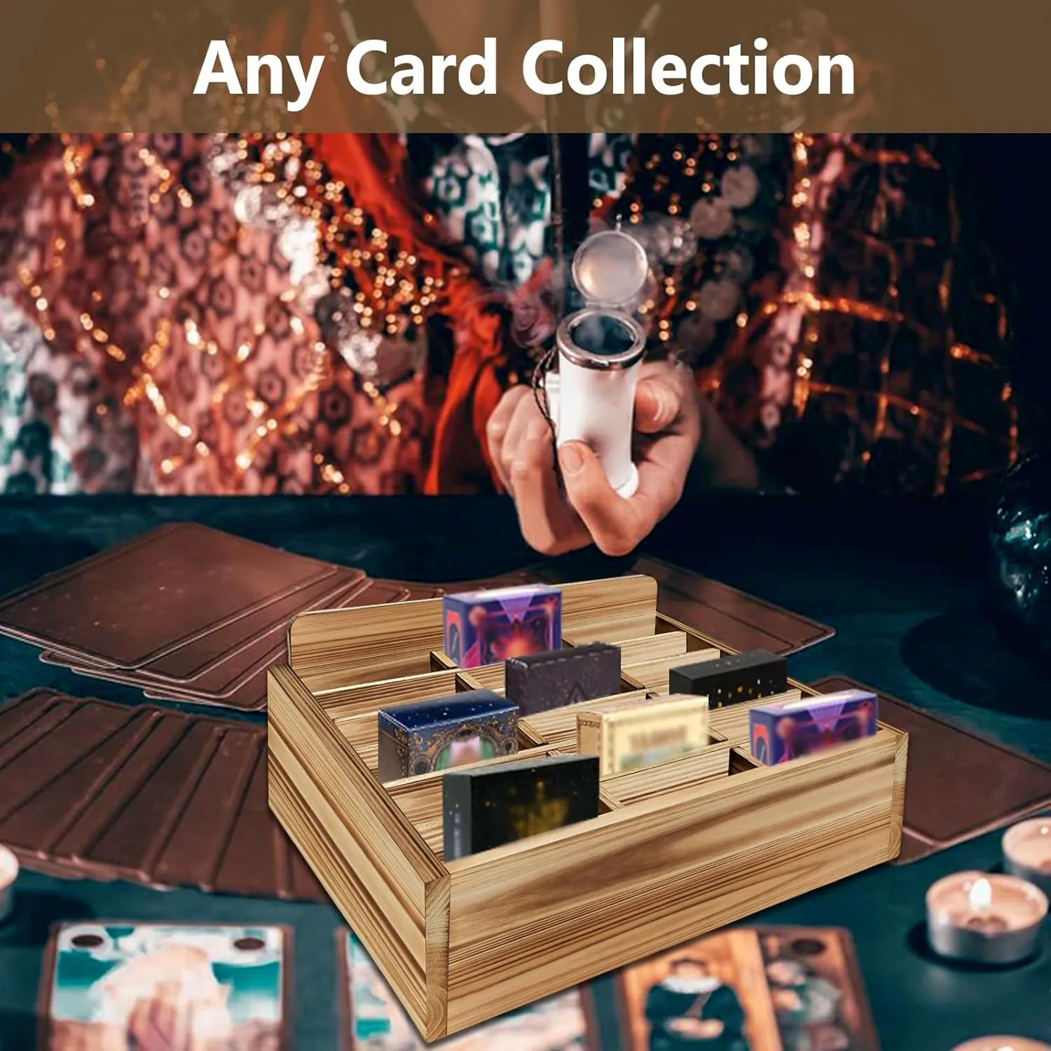 Card Display Shelf - Wooden Playing Card Display Card Display Case Card Holders for Playing Cards (Small- 18 Decks) - No Assembly Required