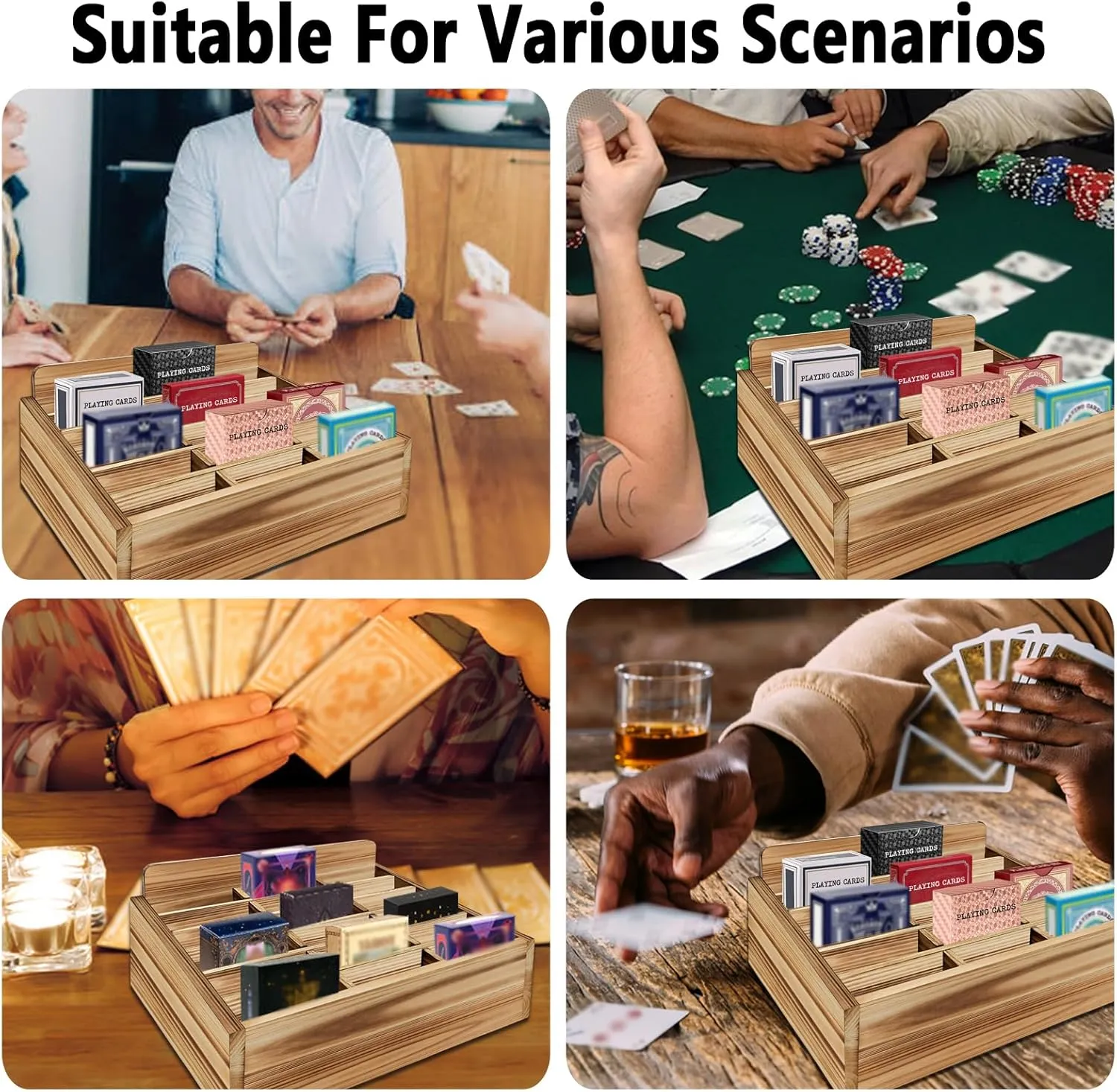 Card Display Shelf - Wooden Playing Card Display Card Display Case Card Holders for Playing Cards (Small- 18 Decks) - No Assembly Required