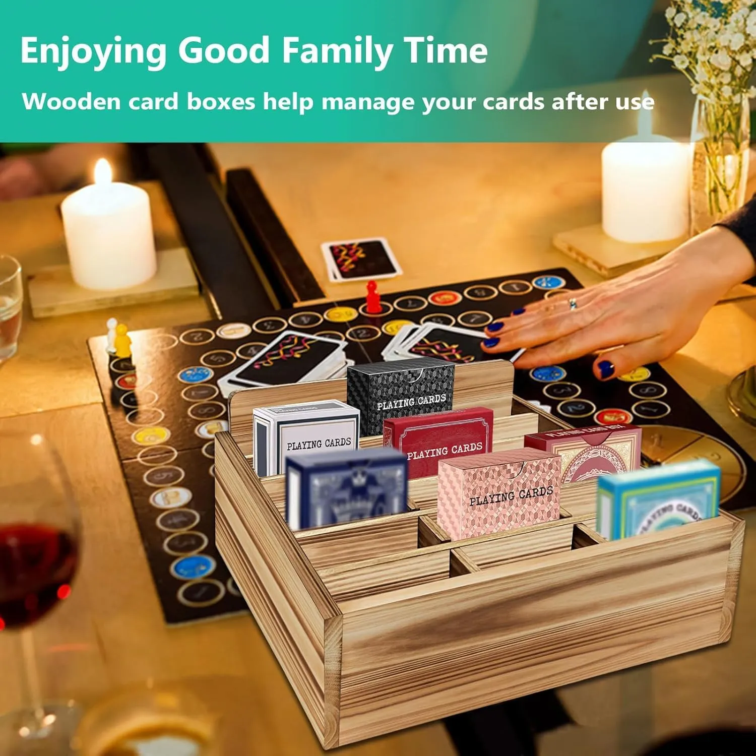 Card Display Shelf - Wooden Playing Card Display Card Display Case Card Holders for Playing Cards (Small- 18 Decks) - No Assembly Required