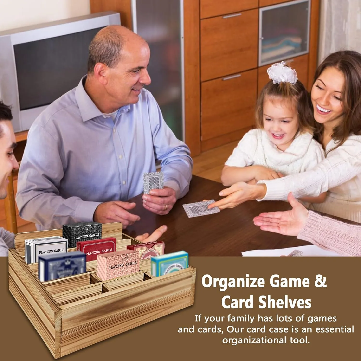 Card Display Shelf - Wooden Playing Card Display Card Display Case Card Holders for Playing Cards (Small- 18 Decks) - No Assembly Required