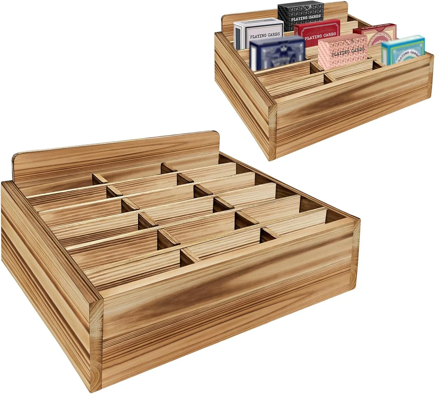 Card Display Shelf - Wooden Playing Card Display Card Display Case Card Holders for Playing Cards (Small- 18 Decks) - No Assembly Required