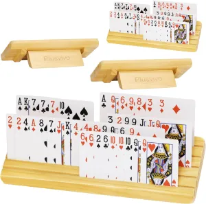 Card Holders for Playing Cards with Adjustable Stand Set of 4, Playing Card Holders for Seniors Adults Kids 5 Slots up to 110 Cards, 12" Wooden Card Holder for Canasta Bridge