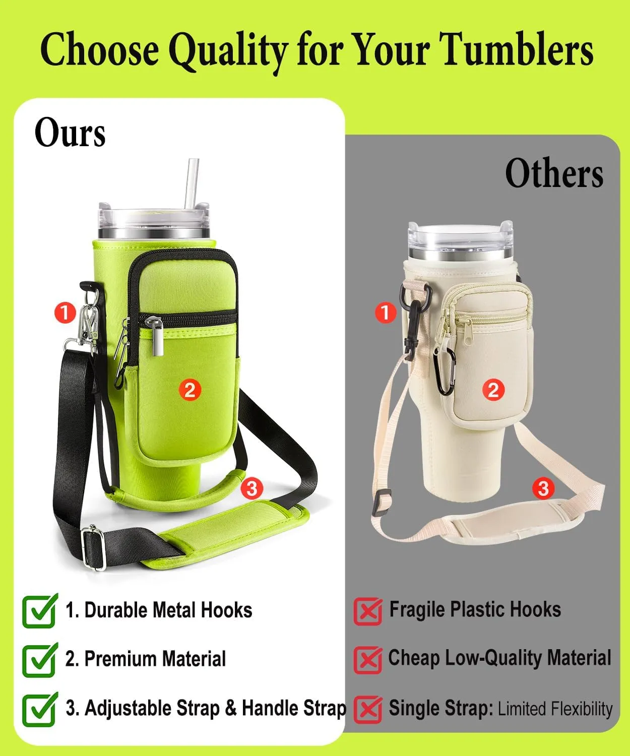 Carrier Bag with Phone Pocket for Stanley 40 oz Tumbler with Handle & Simple Modern 40oz Tumbler - Water Bottle Sling Sleeve Holder for Stanley Cup Accessories with Adjustable Shoulder & Hand Strap