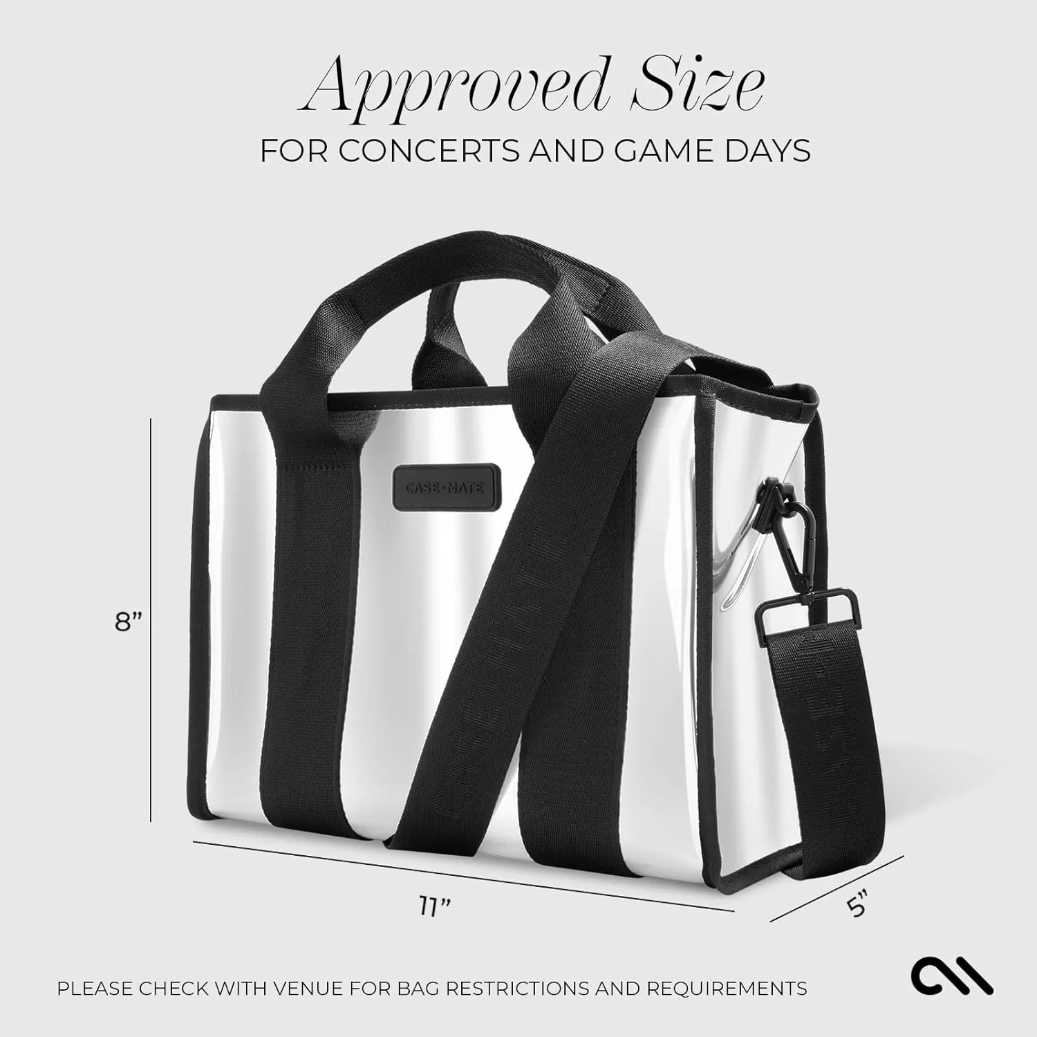 Case-Mate Silver Chrome Small Beach Tote - Lightweight Beach Bag with Crossbody Strap for Women - Waterproof, Tip-Proof, Foldable & Washable - Tote Bag for Pool, Travel and Vacation
