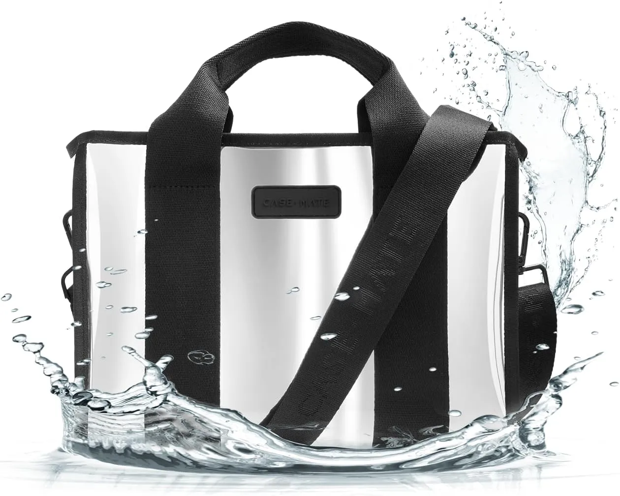 Case-Mate Silver Chrome Small Beach Tote - Lightweight Beach Bag with Crossbody Strap for Women - Waterproof, Tip-Proof, Foldable & Washable - Tote Bag for Pool, Travel and Vacation