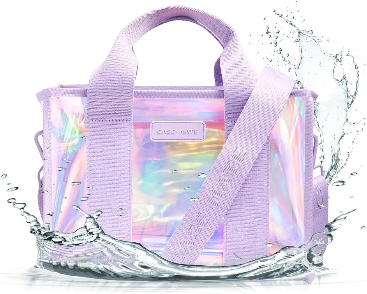 Case-Mate Soap Bubble Small Beach Tote - Iridescent Beach Bag with Crossbody Strap for Women - Waterproof, Tip-Proof, Foldable & Washable - Tote Bag for Pool, Travel and Vacation