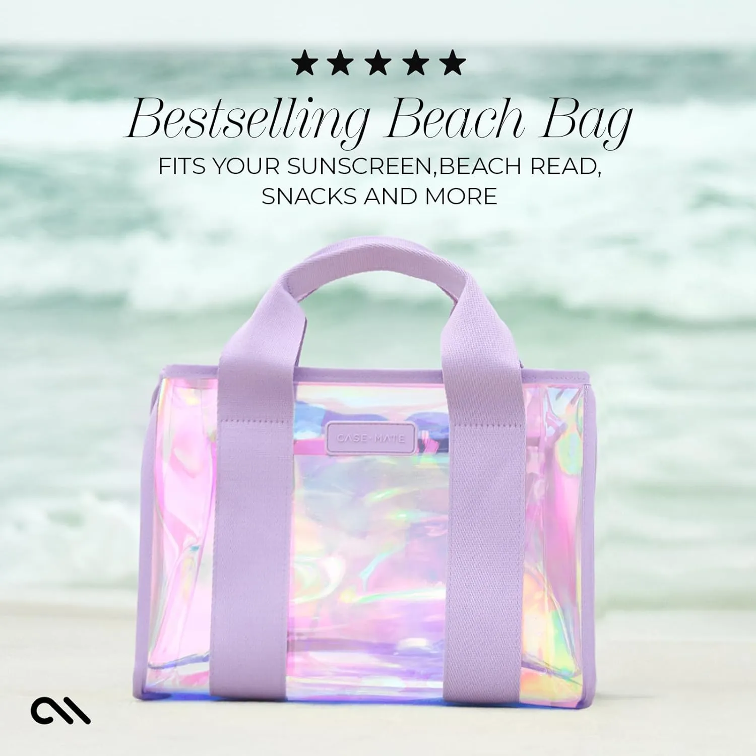 Case-Mate Soap Bubble Small Beach Tote - Iridescent Beach Bag with Crossbody Strap for Women - Waterproof, Tip-Proof, Foldable & Washable - Tote Bag for Pool, Travel and Vacation