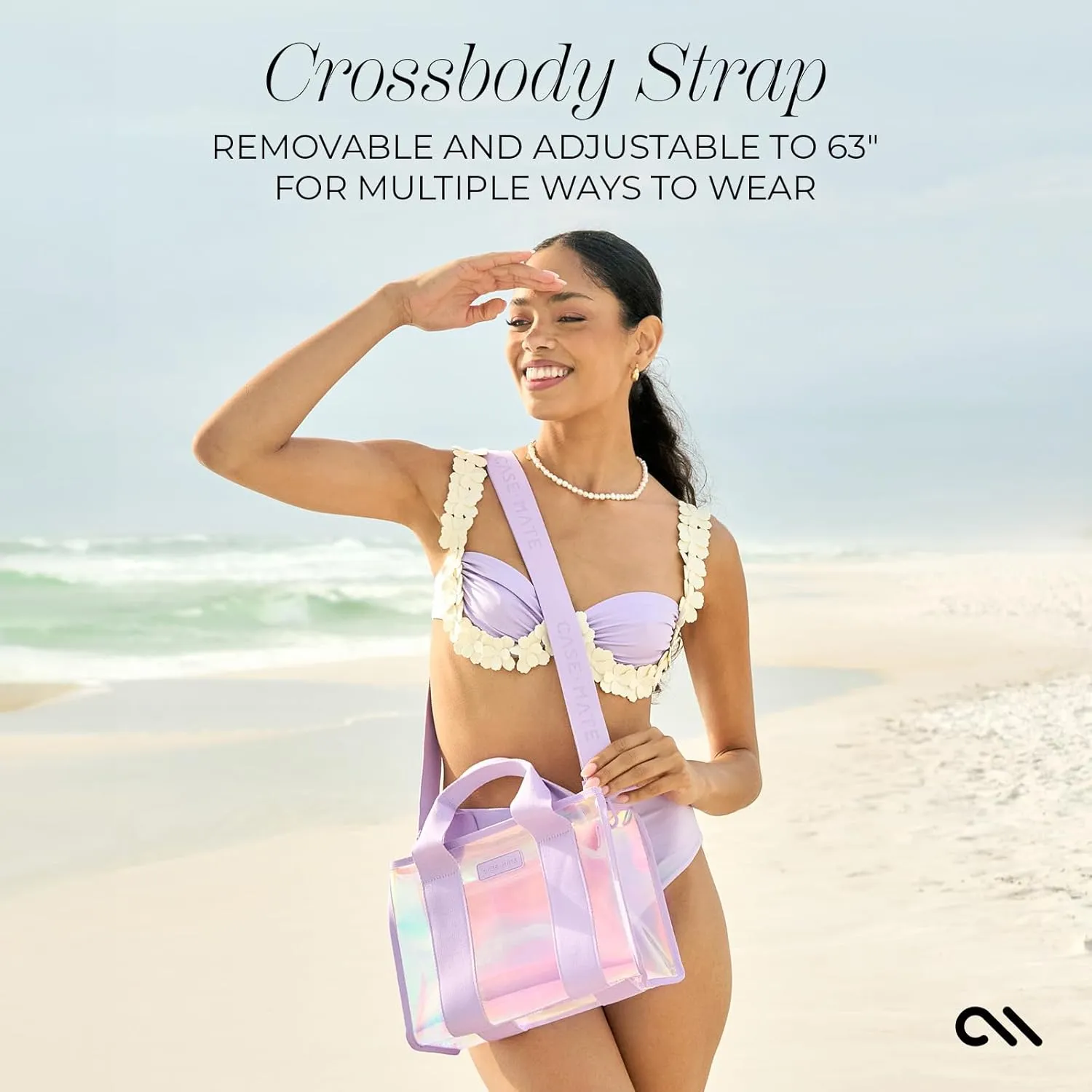 Case-Mate Soap Bubble Small Beach Tote - Iridescent Beach Bag with Crossbody Strap for Women - Waterproof, Tip-Proof, Foldable & Washable - Tote Bag for Pool, Travel and Vacation