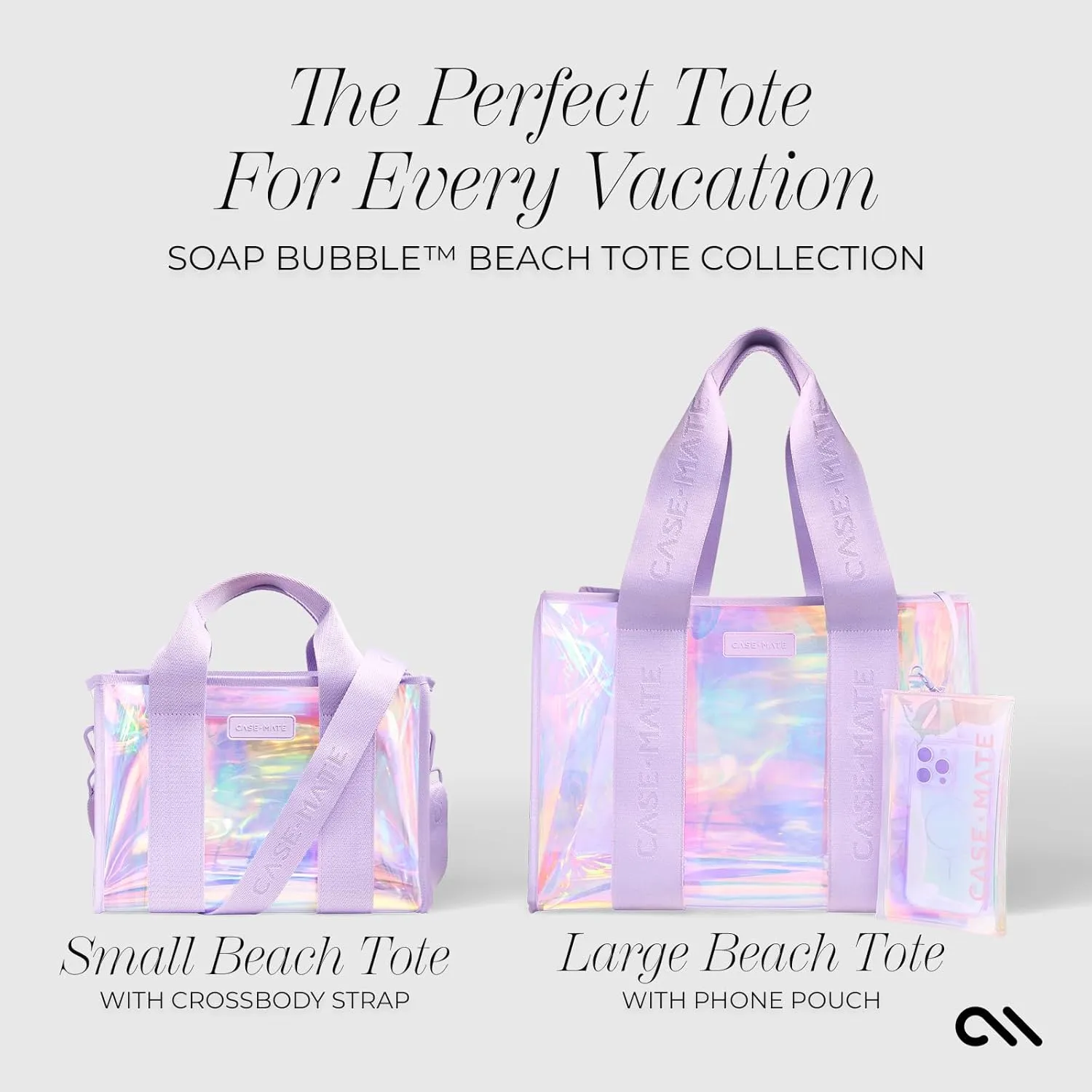 Case-Mate Soap Bubble Small Beach Tote - Iridescent Beach Bag with Crossbody Strap for Women - Waterproof, Tip-Proof, Foldable & Washable - Tote Bag for Pool, Travel and Vacation