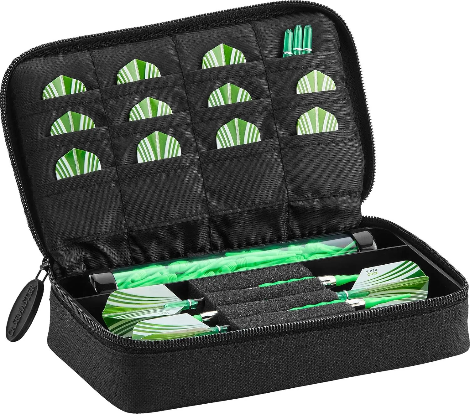 Casemaster Plazma Dart Case for Soft and Steel Tip Darts, Holds 3 Darts and Features Built-In Storage Tube and Pockets for Flights, Tips, Shafts, and Personal Items