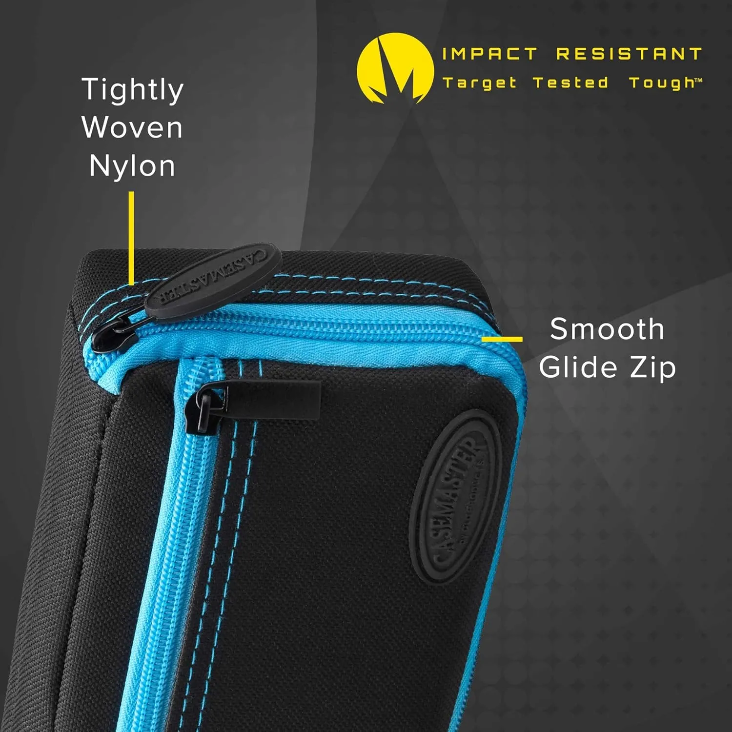 Casemaster Plazma Dart Case for Soft and Steel Tip Darts, Holds 3 Darts and Features Built-In Storage Tube and Pockets for Flights, Tips, Shafts, and Personal Items