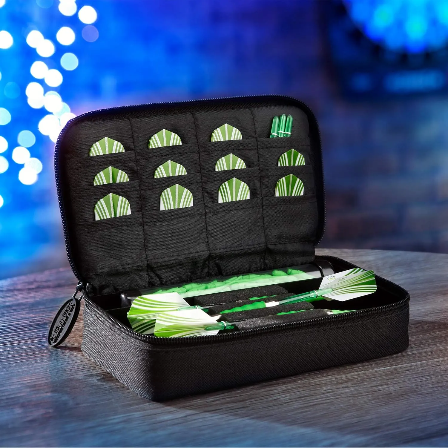 Casemaster Plazma Dart Case for Soft and Steel Tip Darts, Holds 3 Darts and Features Built-In Storage Tube and Pockets for Flights, Tips, Shafts, and Personal Items